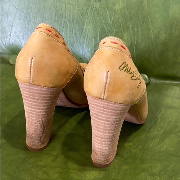 Leather Mustard Miss Sixty Stacked Heels - Picture 3 of 4
